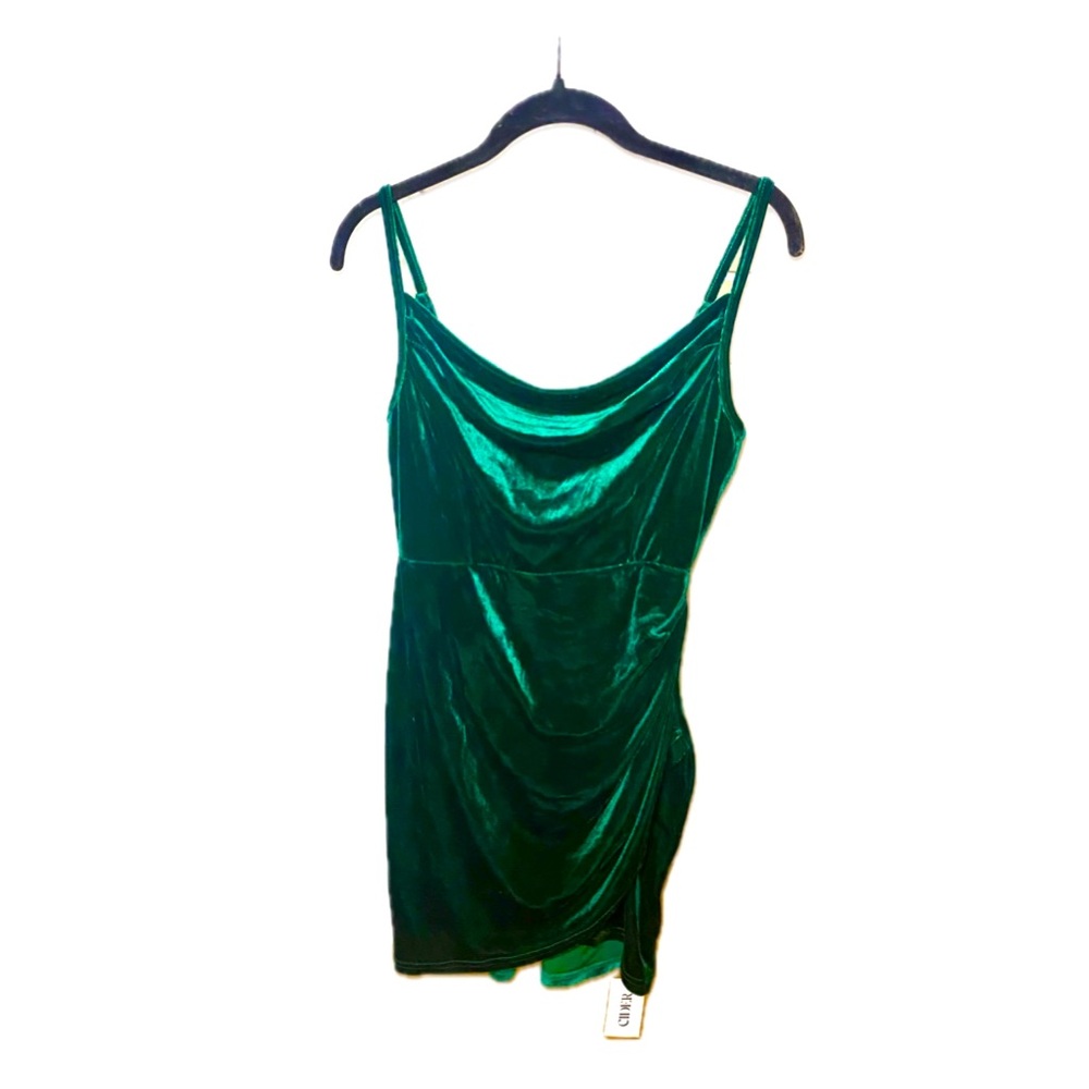 NWT Cider Green Velvet Mini Dress Spaghetti Strap Small
